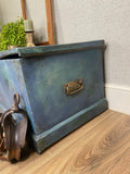 Vintage Wood Storage Trunk Chest – Chalk Paint Rustic Reclaimed w/ Iron Handles