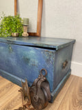 Vintage Wood Storage Trunk Chest – Chalk Paint Rustic Reclaimed w/ Iron Handles
