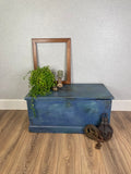 Vintage Wood Storage Trunk Chest – Chalk Paint Rustic Reclaimed w/ Iron Handles