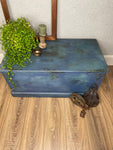 Vintage Wood Storage Trunk Chest – Chalk Paint Rustic Reclaimed w/ Iron Handles